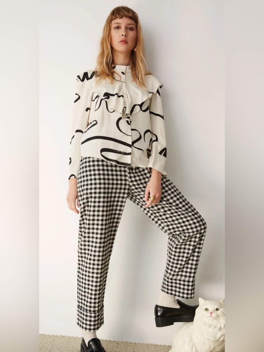 Eve Gravel Cohen Black & Gray Gingham Plaid Trouser Pants